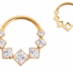 Кликер фронтальный с кристаллами princess cut с золотым PVD покрытием